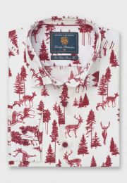 Regular Fit Wine Woodland Print Cotton Shirt