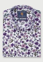 Regular Fit Mauve Floral Print Cotton Shirt