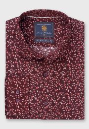 Regular Fit Wine Floral Corduroy Cotton Shirt