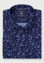 Regular Fit Navy Floral Corduroy Cotton Shirt