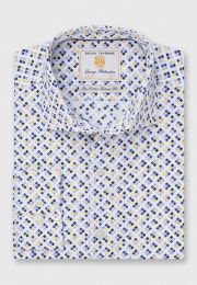 Tailored Fit Multicoloured Square Print Cotton Shirt