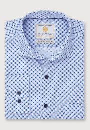 Regular Fit Blue Square Print Cotton Shirt 