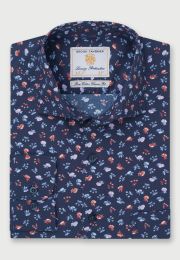 Regular Fit Navy Floral Print Cotton Shirt