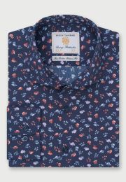 Tailored Fit Navy Floral Print Cotton Shirt