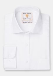 Regular Fit Single Cuff White Herringbone Cotton Shirt - Two Sleeve Lengths Available