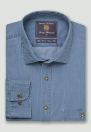 Tailored Fit Light Blue Chambray Cotton Shirt