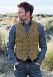 Tailored Fit Ballater Olive Check Harris Tweed&reg; Waistcoat