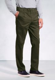 Regular Fit Brennan Khaki Single Pleat Textured Cotton Stretch Chinos
