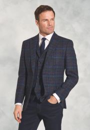 Tailored Fit Inverurie Navy Check Harris Tweed&reg; Jacket - Matching Waistcoat Optional