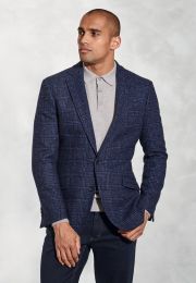 Tailored Fit Stevens Blue Check Textured Wool Blend Jacket