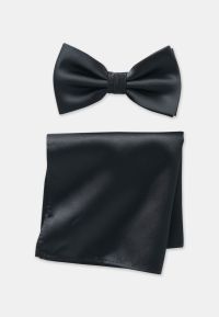 Black Satin Bow Tie & Hanky Set