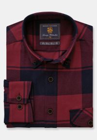 Regular Fit Burgundy and Navy Check Cotton Shirt