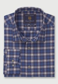 Regular Fit Blue Tartan Cotton Oxford Shirt