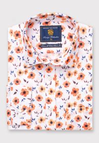 Regular Fit Orange Print Linen Cotton Shirt