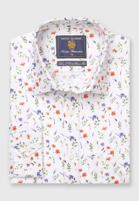 Regular Fit Wild Flower Print Linen Cotton Shirt