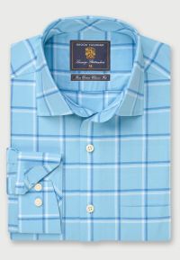 Tailored Fit Aqua Check Cotton Oxford Shirt