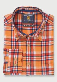 Regular Fit Apricot Slub Check Cotton Shirt