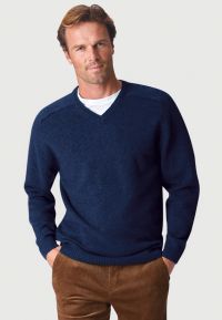 Barton Navy Lambswool V-Neck Jumper