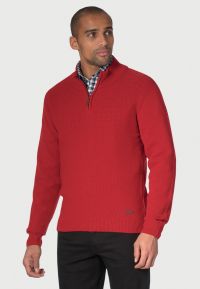 Caldew Claret Lambswool Zip Neck Rice Knit Jumper