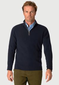 Navy Cashmere Zip Neck Jumper