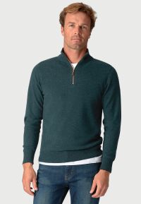 Petrol Cashmere Zip Neck Jumper