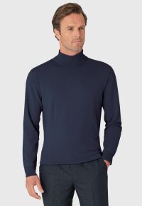 Cornwall Navy Cotton Merino Roll Neck Jumper