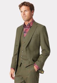 Regular Fit Dalton Olive Check Wool Suit - Waistcoat Optional