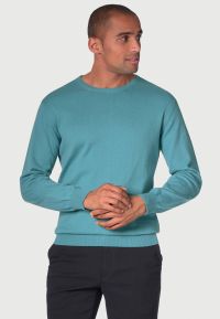 Devon Aqua Cotton Merino Crew Neck Jumper