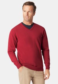 Dorset Claret Cotton Merino V-Neck Jumper