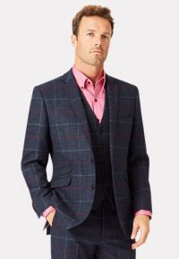 Tailored Fit Haincliffe Blue Check Wool Suit Jacket