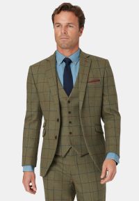 Tailored Fit Haincliffe Green Check Wool Suit - Waistcoat Optional