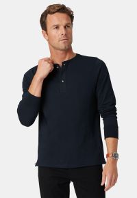 Holkham Navy Pure Cotton Long Sleeve Henley T-Shirt