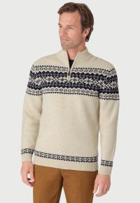 Howard Ecru Fairisle Zip Neck Jumper