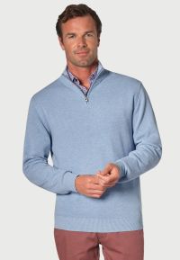 Ricky Sky Blue Pique Knit Zip Neck Jumper