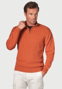 Sharpe Apricot Cotton Cable Knit Zip Neck  Jumper