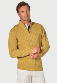 Sharpe Lemon Cotton Cable Knit Zip Neck  Jumper