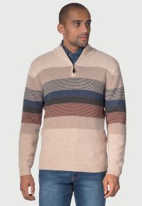 Sowe Oatmeal Lambswool Multi Hoop Zip Neck Jumper