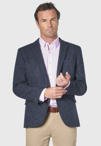 Tailored Fit Stranraer Navy Herringbone Harris Tweed&reg; Jacket