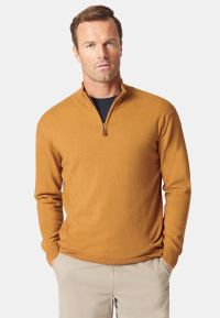 Sussex Mustard Cotton Merino Zip Neck Jumper