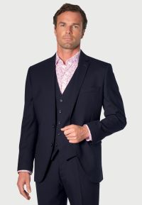 Tailored Fit Wells Wool Blend Navy Suit - Waistcoat Optional