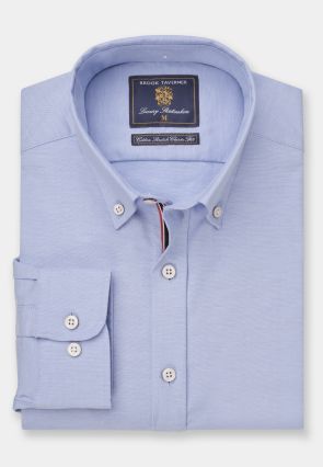 Tailored Fit Blue Stretch Cotton Oxford Shirt