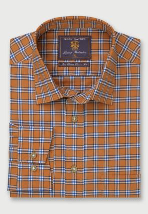 Regular and Tailored Fit Gold Check Cotton Oxford Shirt