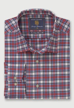 Regular and Tailored Fit Red Tartan Cotton Oxford Shirt