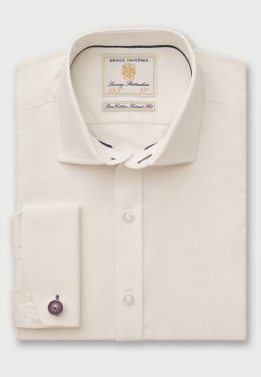 Tailored Fit Cream Double Cuff Shirt