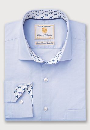 Regular Fit Sky Blue Herringbone Cotton Stretch Shirt