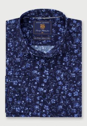 Regular Fit Navy Floral Needlecord Cotton Shirt