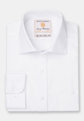 Regular Fit Single Cuff White Herringbone Cotton Shirt - Two Sleeve Lengths Available